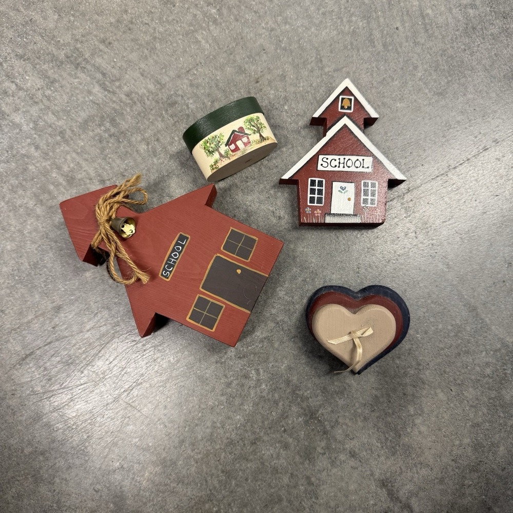 Vintage Wooden Schoolhouse Decor Lot Mini Boxes Heart Primitive Country